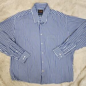 Forsyth of Canada Long Sleeve Button Down Shirt Blue White Striped Size XL